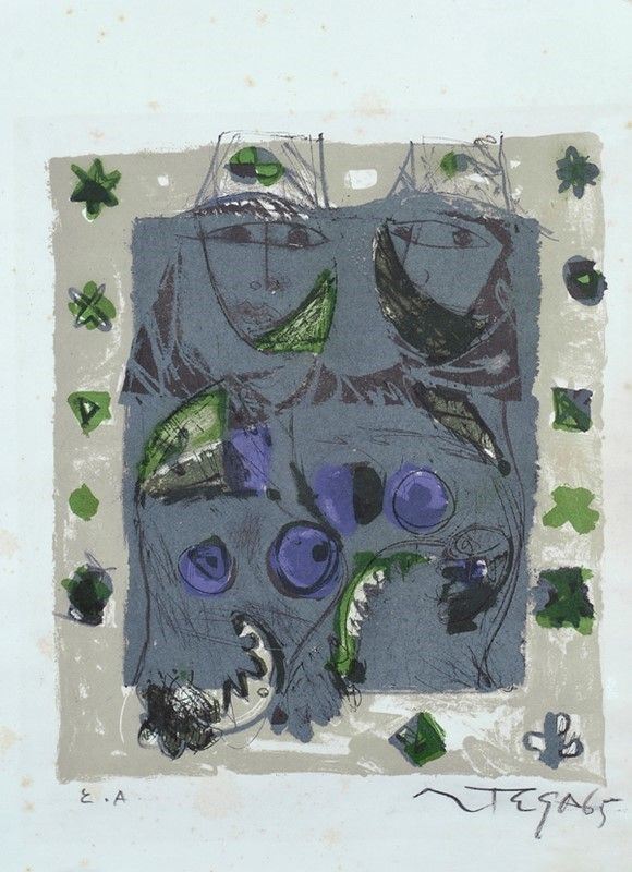 Jos&#232; Ortega : Senza titolo  - Litografia - Asta Arredi, dipinti, mobili e oggetti di antiquariato - I - Galleria Pananti Casa d'Aste