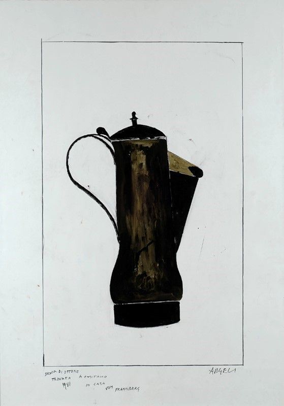 Franco Angeli : Brocca di ottone…  (1981)  - Tecnica mista su carta - Asta Arredi, dipinti, mobili e oggetti di antiquariato - I - Galleria Pananti Casa d'Aste