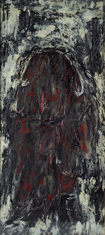 Sergio Vacchi : Nudo raccolto  (1958)  - Olio su tela - Asta Arredi, dipinti, mobili e oggetti di antiquariato - I - Galleria Pananti Casa d'Aste
