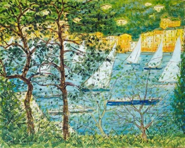 Michele Cascella : Portofino  (1978)  - Olio su tela - Asta Arredi, dipinti, mobili e oggetti di antiquariato - I - Galleria Pananti Casa d'Aste