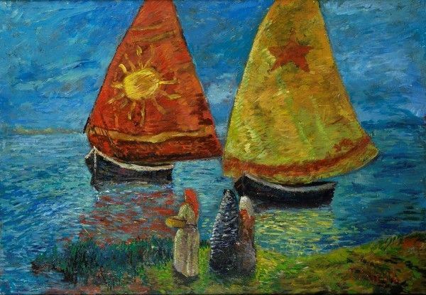 Tommaso Cascella : La partenza  - Olio su tela - Auction Arredi, dipinti, mobili e oggetti di antiquariato - I - Galleria Pananti Casa d'Aste