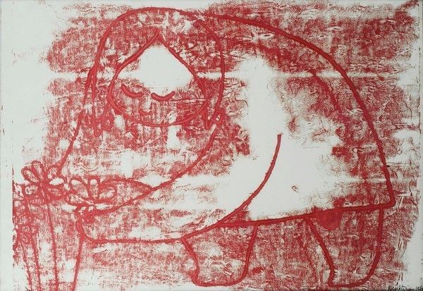 Venturino Venturi : Figura  (1974)  - Monotipo a olio su carta - Asta Arredi, dipinti, mobili e oggetti di antiquariato - I - Galleria Pananti Casa d'Aste
