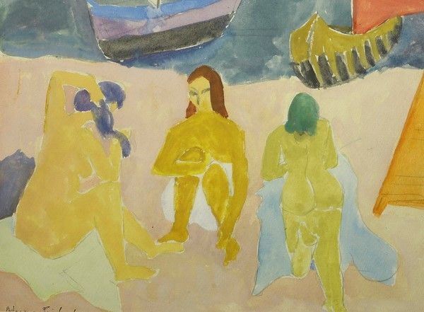 Adriana Pincherle : Bagnanti  - Acquerello su carta - Asta Arredi, dipinti, mobili e oggetti di antiquariato - I - Galleria Pananti Casa d'Aste