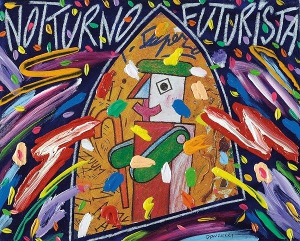 Bruno Donzelli : Notturno futurista  - Olio e collage su tela - Asta Autori dell'800-900 - I - Galleria Pananti Casa d'Aste