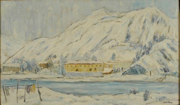 Angelo Del Bon : Vicino a Pescarenico  ((1947))  - Olio su tela - Asta Autori dell'800-900 - I - Galleria Pananti Casa d'Aste