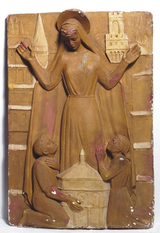 Vitaliano De Angelis : Madonna della Misericordia  - Bassorilievo su gesso - Asta Arredi, dipinti, mobili e oggetti di antiquariato - I - Galleria Pananti Casa d'Aste
