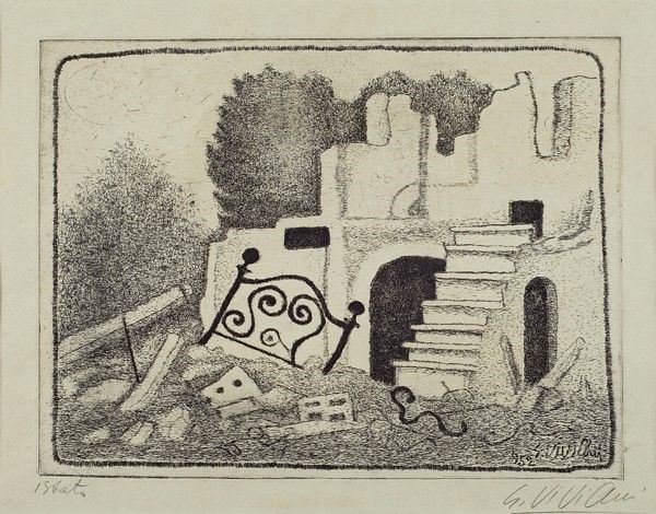 Giuseppe Viviani : Letto e macerie  (1952)  - Acquaforte - Auction Arte Contemporanea, Grafica ed Edizioni - I - Galleria Pananti Casa d'Aste