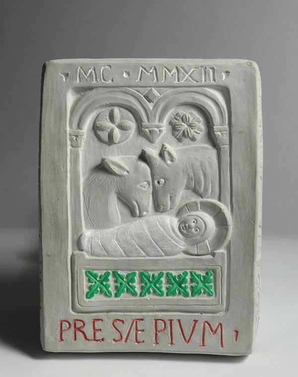 Agnese Parronchi : Presaepium  (2012)  - Bassorilievo in terracotta dipinta - Asta ARREDI E OGGETTISTICA - Galleria Pananti Casa d'Aste