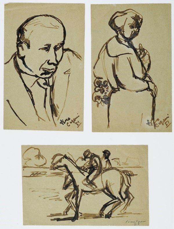 Dino Caponi : Tre disegni  (1951)  - China a pennello - Asta Autori dell'800-900 - I - Galleria Pananti Casa d'Aste