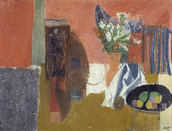 Bruno Saetti : Natura morta con mazzetto di fiori  (1961)  - Affresco su tela - Asta Autori dell'800-900 - I - Galleria Pananti Casa d'Aste
