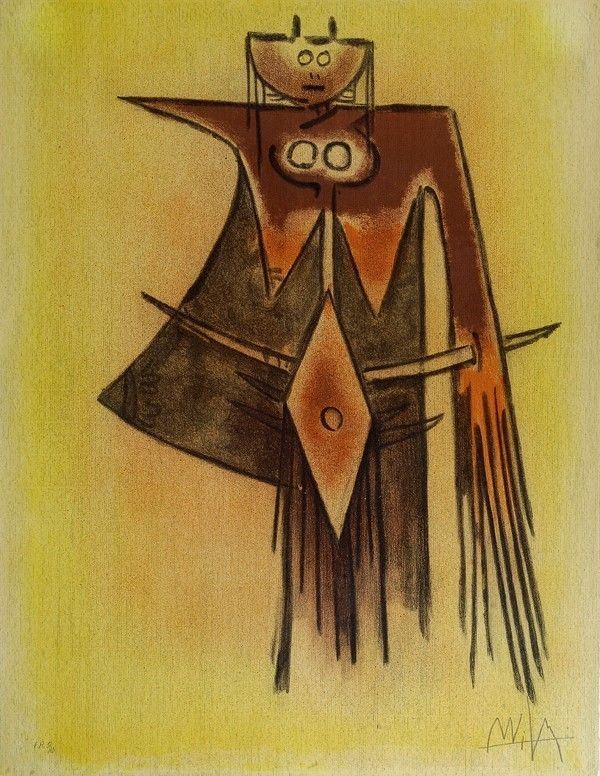 Wifredo Lam : Demoiselle blasonnèe  (1974)  - Litografia a colori - Auction Arte Contemporanea, Grafica ed Edizioni - I - Galleria Pananti Casa d'Aste