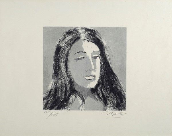 Giacomo Manz&#249; : Volto femminile  - Litografia - Asta Autori dell'800-900 - I - Galleria Pananti Casa d'Aste