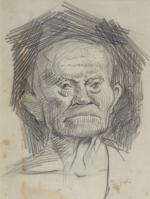 Domenico Gnoli : Ritratto virile  - Matita su carta - Asta Autori dell'800-900 - I - Galleria Pananti Casa d'Aste
