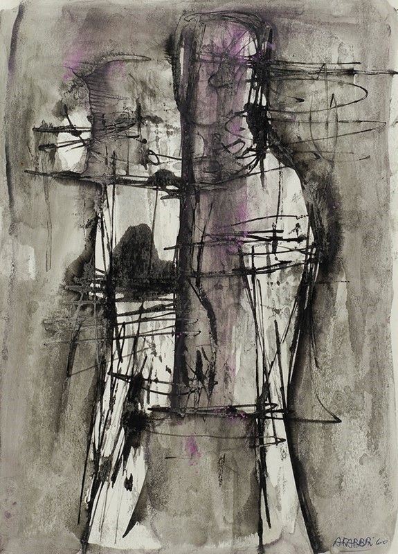 Agenore Fabbri : Personaggio  (1960)  - Tecnica mista su cartoncino - Asta Autori dell'800-900 - I - Galleria Pananti Casa d'Aste