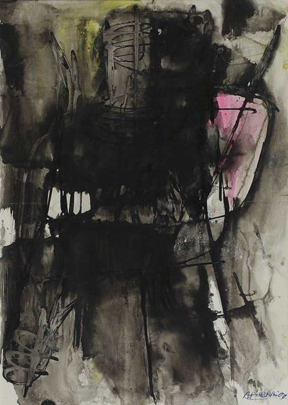Agenore Fabbri : Personaggio spaziale  (1960)  - Tecnica mista su cartoncino - Asta Autori dell'800-900 - I - Galleria Pananti Casa d'Aste
