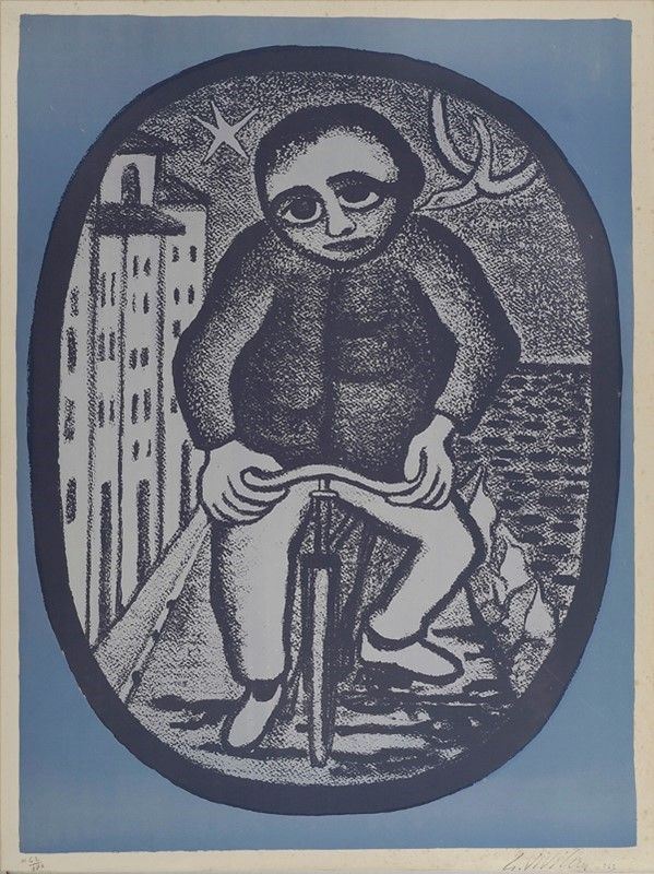 Giuseppe Viviani : Bambino con bicicletta  (1963)  - Litografia - Asta Autori dell'800-900 - I - Galleria Pananti Casa d'Aste