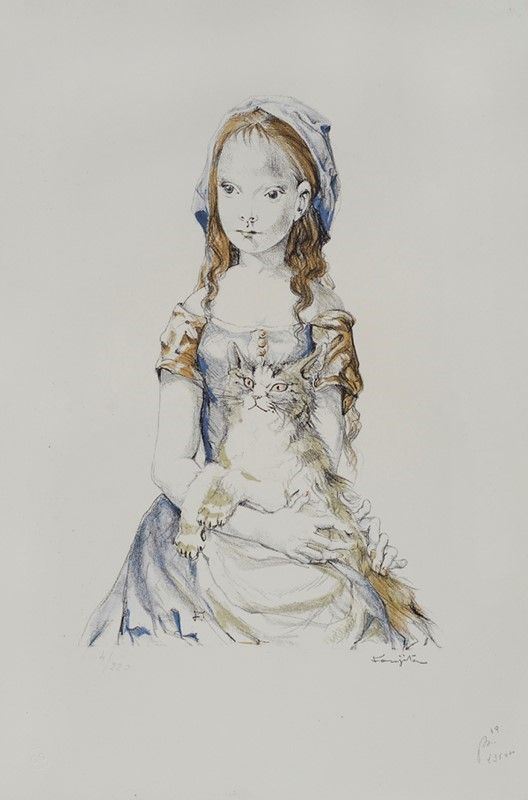 Leonard Tsuguharu Foujita - Bambina con gatto