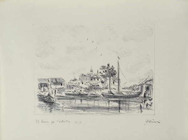 Filippo De Pisis - Paesaggio Lacustre con Barca