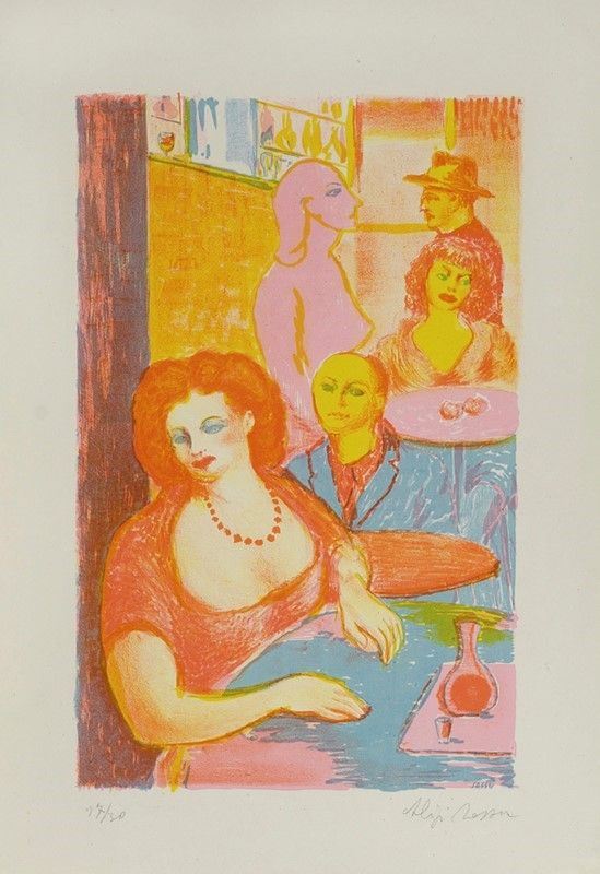 Aligi Sassu : Donne al caffè  - Litografia - Asta Autori dell'800-900 - I - Galleria Pananti Casa d'Aste