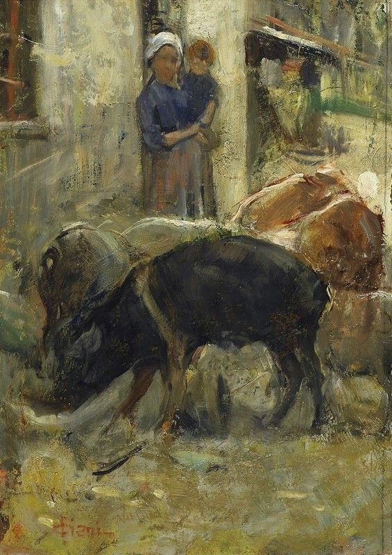 Cesare Ciani : Guardianella  - Olio su cartone - Auction STORART - AUTORI DEL XIX E XX SEC - III - Galleria Pananti Casa d'Aste
