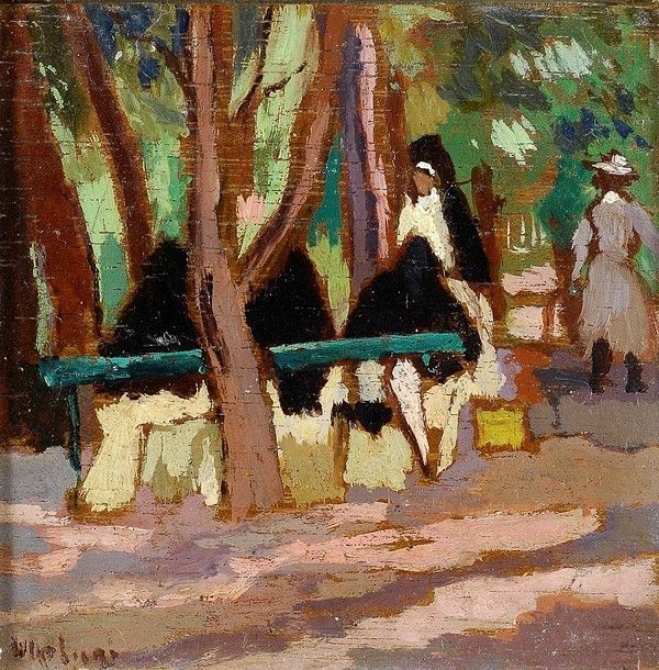 Ulvi Liegi : Rotonda Ardenza  (1922)  - Olio su tavoletta - Asta Autori dell'800-900 - I - Galleria Pananti Casa d'Aste
