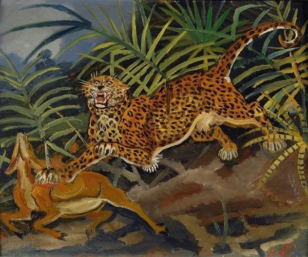 Antonio Ligabue - Leopardo con Gazzella