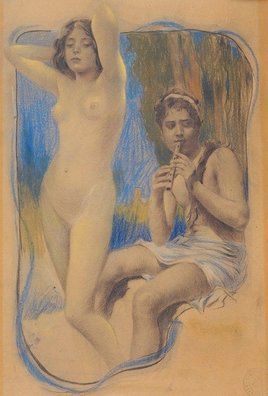 Anonimo, XX sec. : Figure  - Pastelli su carta - Auction Arte Contemporanea, Grafica ed Edizioni - I - Galleria Pananti Casa d'Aste