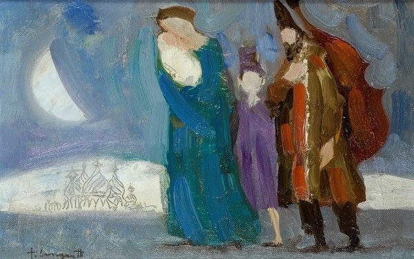 Trento Longaretti : Viandanti e chiese russe  - Olio su tela - Asta Autori dell'800-900 - I - Galleria Pananti Casa d'Aste