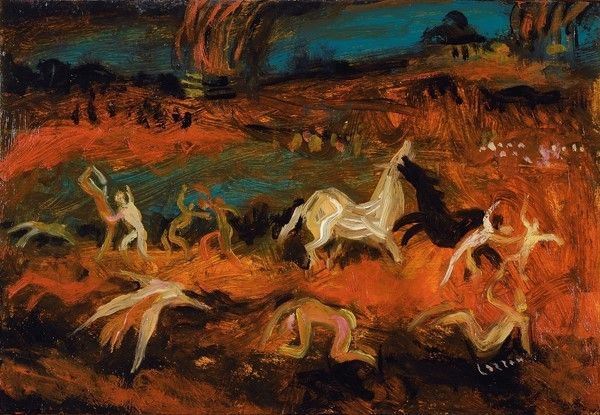 Domenico Maria Lazzaro : Battaglia  - Olio su compensato - Asta Autori dell'800-900 - I - Galleria Pananti Casa d'Aste