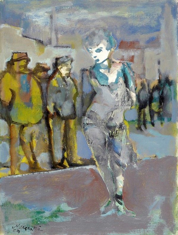 Mino Maccari : Gruppo di figure  (1959)  - Olio su cartone telato - Asta Autori dell'800-900 - I - Galleria Pananti Casa d'Aste