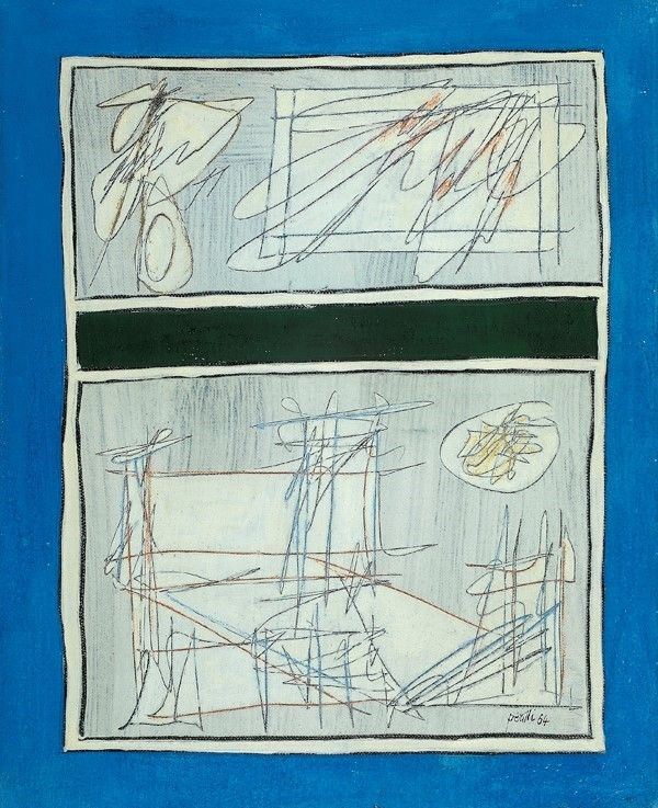 Achille Perilli : Lo spirito europeo  (1964)  - Tecnica mista su tela - Asta Autori dell'800-900 - I - Galleria Pananti Casa d'Aste