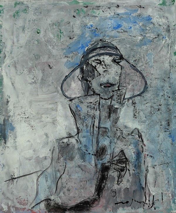 Franco Rognoni : Figura di donna in grigio  (1991)  - Olio su tela - Asta Autori dell'800-900 - I - Galleria Pananti Casa d'Aste