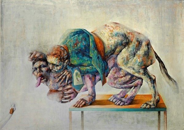 Luciano Vadal&#224; : A mo' di cane  (2001)  - Olio su tavola - Asta Autori dell'800-900 - I - Galleria Pananti Casa d'Aste