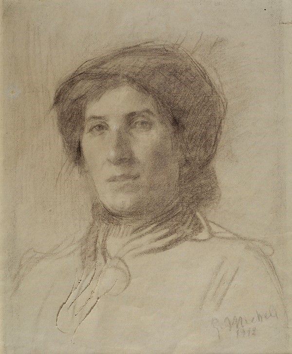 Guglielmo Micheli : Ritratto di contadina  (1912)  - Matita su carta - Asta Autori dell'800-900 - I - Galleria Pananti Casa d'Aste