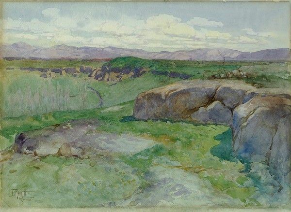 Filippo Anivitti : Paesaggio  - Acquerello su carta riportato su cartone - Asta Autori dell'800-900 - I - Galleria Pananti Casa d'Aste