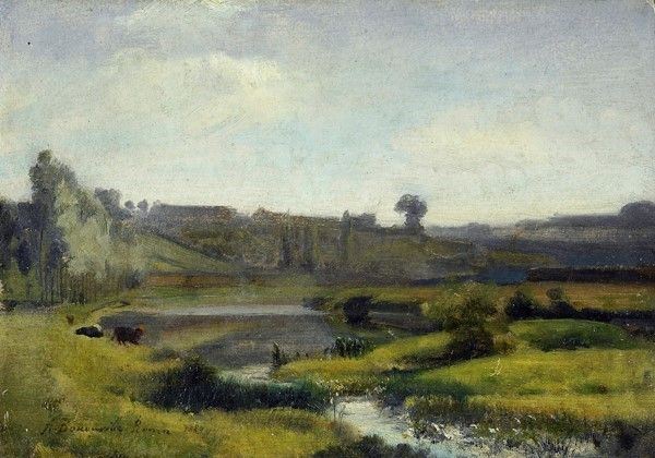 Achille Bonouville : Campagna romana  (1889)  - Olio su cartoncino - Auction ASTA A TEMPO - Autori dell'800-900, Moderni e Contemporanei, Grafica ed Edizioni - I - Galleria Pananti Casa d'Aste