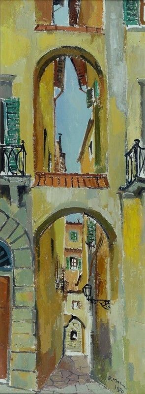 Rodolfo Marma : Vicolo degli Altoviti  (1970)  - Olio su tela - Auction Autori dell'800-900, Arte Moderna e Contemporanea, Grafica ed Edizioni - Galleria Pananti Casa d'Aste