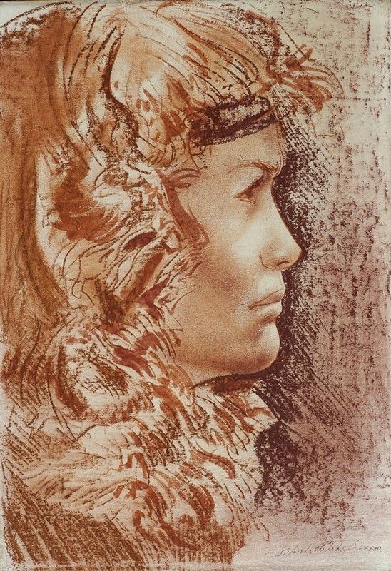 Silvestro Pistolesi : Volto  (1982)  - Tecnica mista su carta riportata su tavola - Asta Autori dell'800-900, Arte Moderna e Contemporanea, Grafica ed Edizioni - Galleria Pananti Casa d'Aste