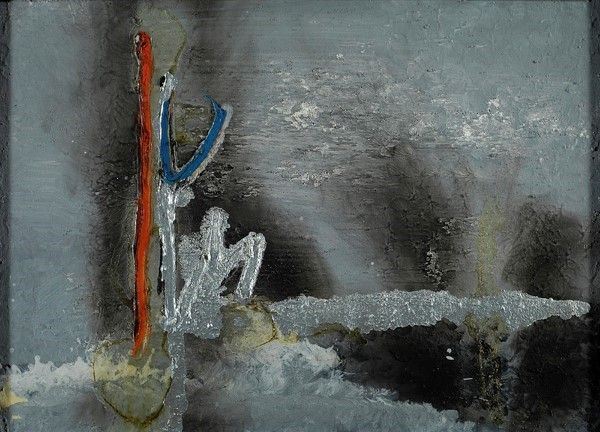 Gastone Novelli : Senza titolo  (1958)  - Tecnica mista su compensato - Asta Autori dell'800-900 - I - Galleria Pananti Casa d'Aste