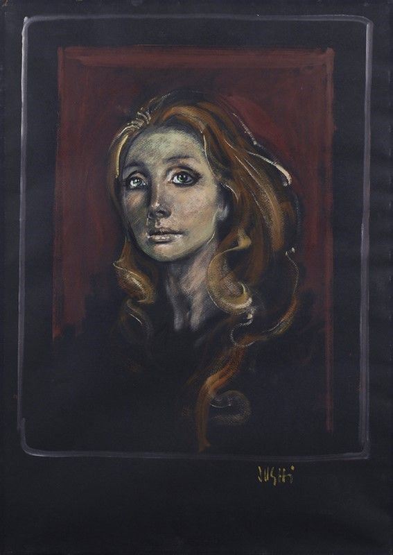 Alberto Sughi : Volto femminile  - Tecnica mista su carta riportata su tela - Asta Autori dell'800-900 - I - Galleria Pananti Casa d'Aste