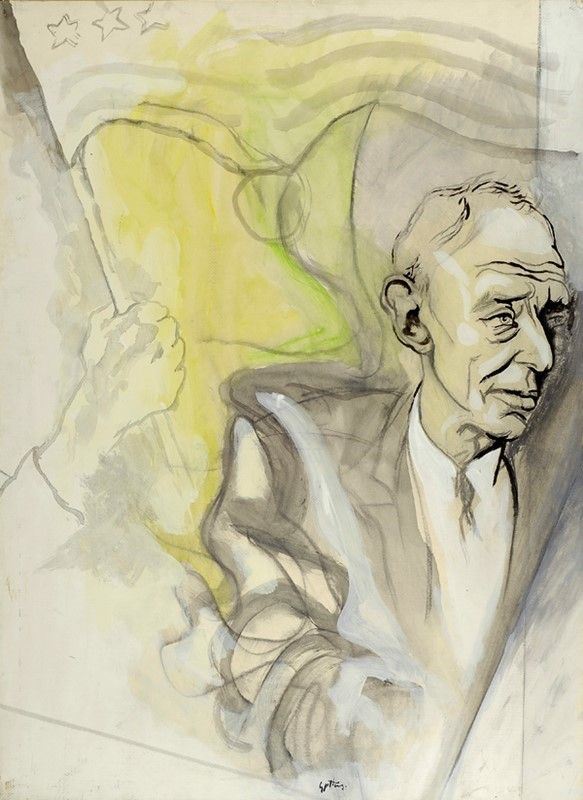 Renato Guttuso : Ritratto di Oppenheimer  (1965)  - Olio carta riportata su tela - Auction Autori dell'800-900, Arte Moderna e Contemporanea, Grafica ed Edizioni - Galleria Pananti Casa d'Aste