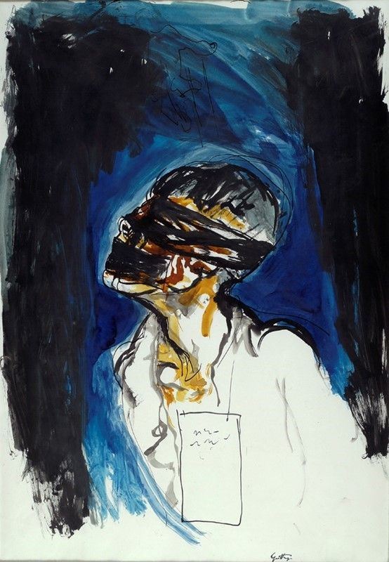 Renato Guttuso : Partigiano  - Tecnica mista su carta - Asta Autori dell'800-900 - I - Galleria Pananti Casa d'Aste