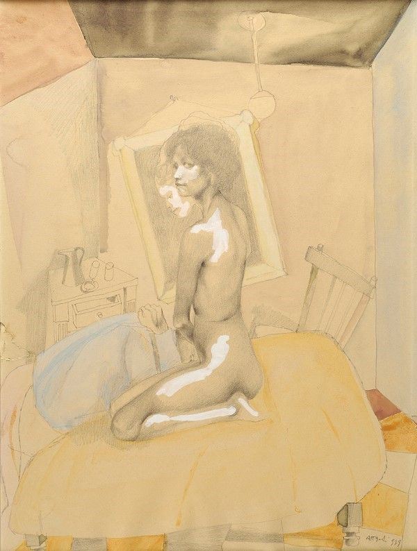 Massimo Attardi : Nudo  (1979)  - Tecnica mista su carta - Asta Autori dell'800-900 - I - Galleria Pananti Casa d'Aste