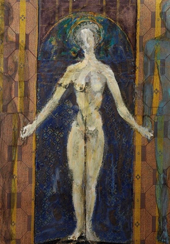 Bruno Ceccobelli : Benedetta tra i testimoni  (2002)  - Tecnica mista su tavola - Asta Autori dell'800-900 - I - Galleria Pananti Casa d'Aste