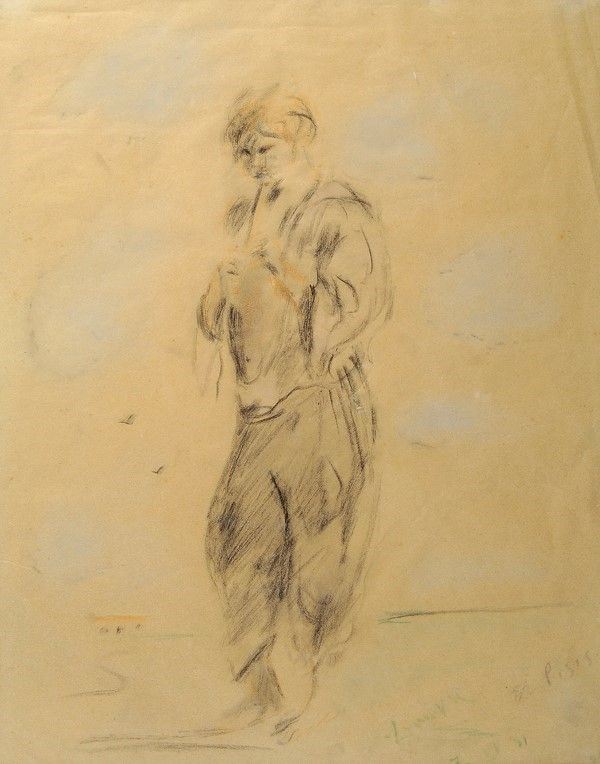 Filippo de Pisis : Il pifferaio  (1931)  - Matita e carboncino su carta - Asta Autori dell'800-900 - I - Galleria Pananti Casa d'Aste