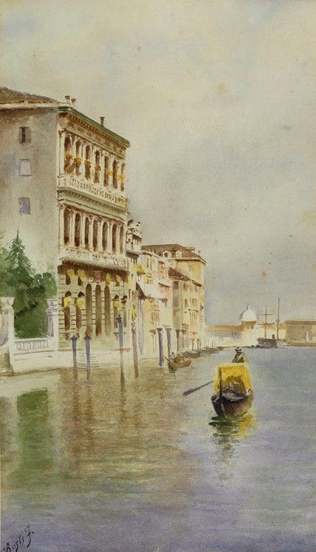 F. Rosti : Canal Grande  - Acquerello su carta - Auction Autori dell'800-900, Arte Moderna e Contemporanea, Grafica ed Edizioni - Galleria Pananti Casa d'Aste