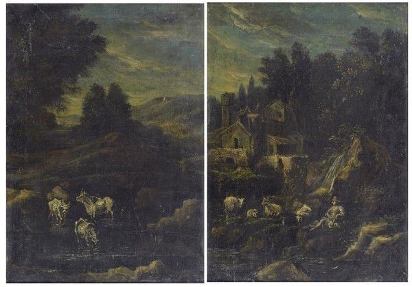 Scuola Italia Settentrionale, XVII sec. : Paesaggi  - olio su tela - Asta Opere scelte dell'ottocento italiano da collezioni private - I - Galleria Pananti Casa d'Aste