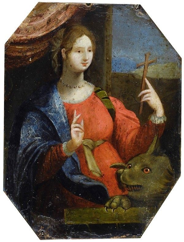 Scuola Fiamminga, XVI-XVII sec. : Santa Margherita su rame XVII sec.  - Olio su rame - Auction Antiquariato - mobili, dipinti e oggetti di arredo - Galleria Pananti Casa d'Aste