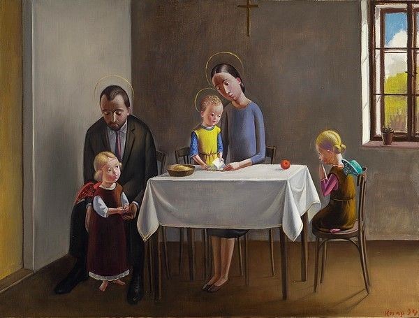 Jan Knap : La Sacra Famiglia  (1994)  - Olio su tela - Auction Autori dell'800-900, Arte Moderna e Contemporanea, Grafica ed Edizioni - Galleria Pananti Casa d'Aste