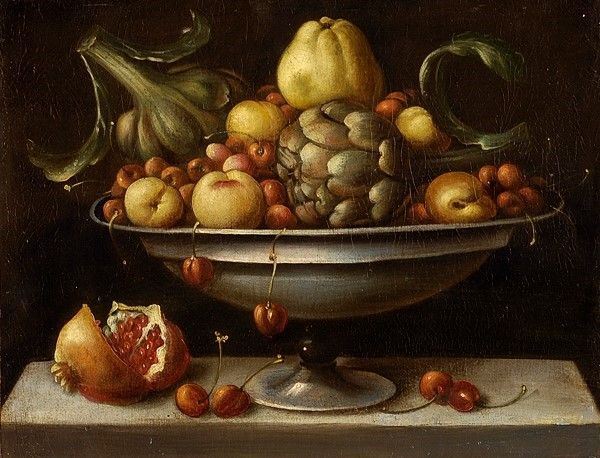 Scuola Toscana, fine XVII sec. : Alzata con frutta  - Olio su tela - Auction Antiquariato - mobili, dipinti e oggetti di arredo - Galleria Pananti Casa d'Aste
